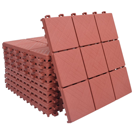 vidaXL Terassilaatat 10 kpl punainen 30,5x30,5 cm muovi