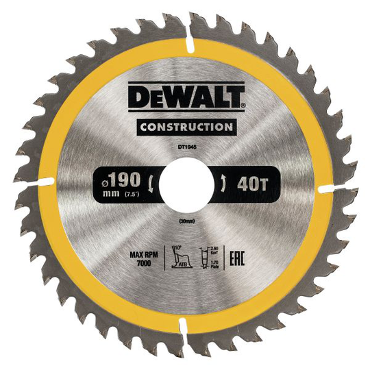 Dewalt DT1945-QZ Pyörösahanterä 190 x 30 mm, 40T