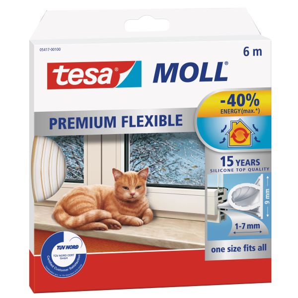 Tesa Tesamoll Premium Flexible Tiivistenauha silikoninen, 6m, 9 mm x 7 mm Valkoinen
