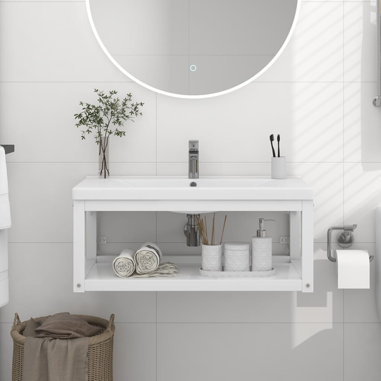 vidaXL Seinäkiinnitettävä pesualtaan kehys valkoinen 79x38x31 cm rauta