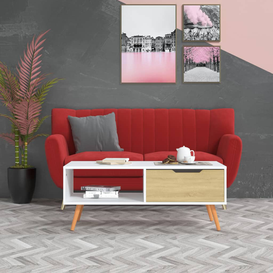 vidaXL Sohvapöytä valkoinen ja Sonoma-tammi 100x49,5x43 cm lastulevy