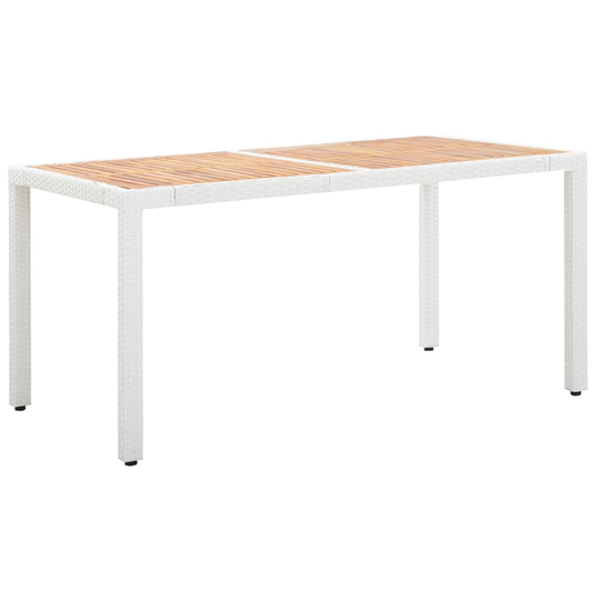 vidaXL Puutarhapöytä valkoinen 150x90x75 cm polyrottinki ja akaasiapuu