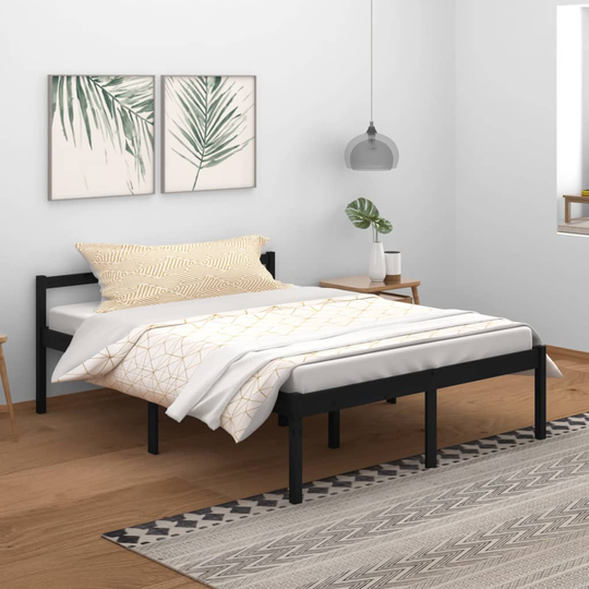vidaXL Sängynrunko musta täysi mänty 150x200 cm 5FT King