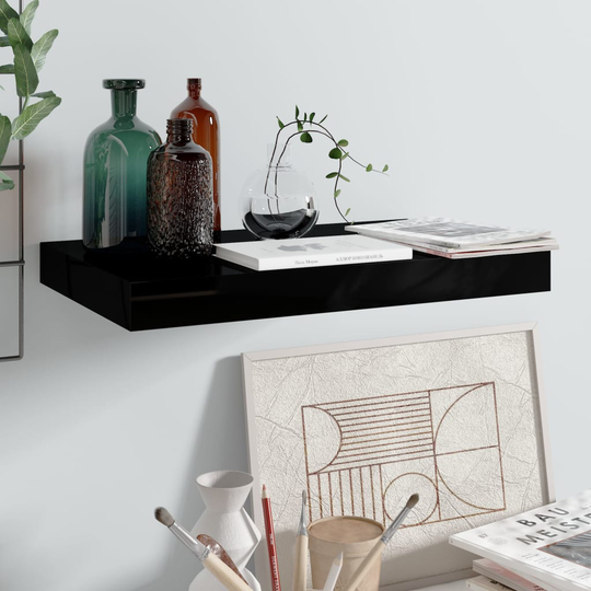 vidaXL Kelluva seinähylly korkeakiilto musta 40x23x3,8 cm MDF