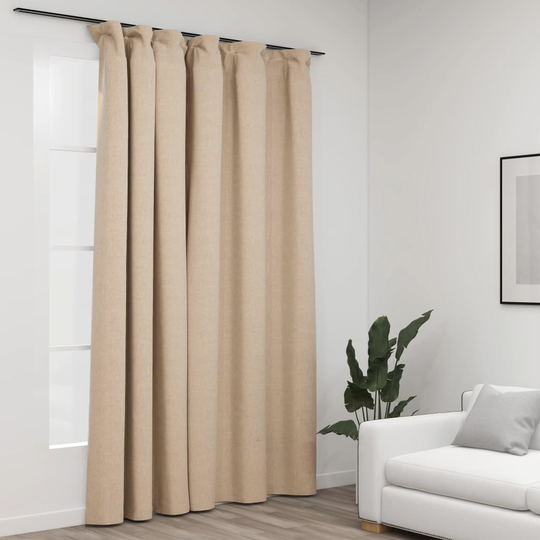 vidaXL Pellavamainen pimennysverho koukuilla beige 290x245 cm