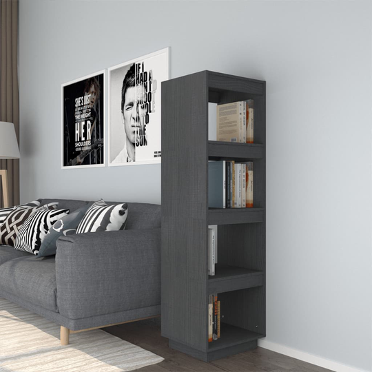 vidaXL Kirjahylly/tilanjakaja harmaa 40x35x135 cm täysi mänty