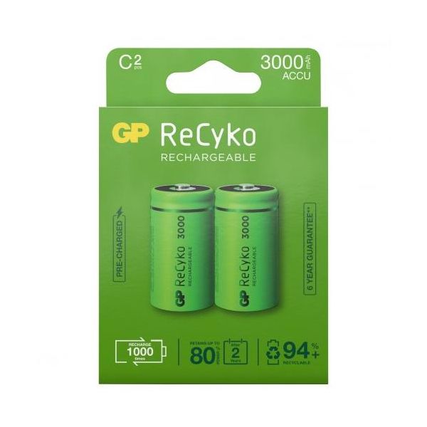 GP Batteries ReCyko 3000 Ladattavat paristot C, 2-pakkaus