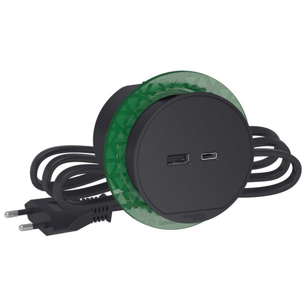 Schneider Electric XS USB-A/C Unica Pöytäyksikkö piiloasennus, 60 mm Harmaa