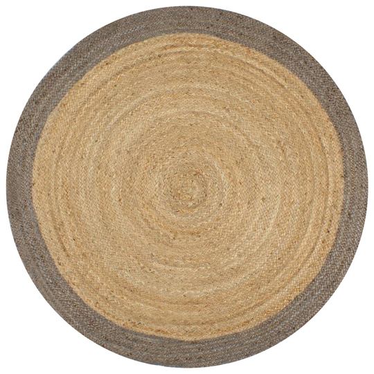 vidaXL Käsintehty pyöreä juuttimatto harmaalla reunalla 120 cm