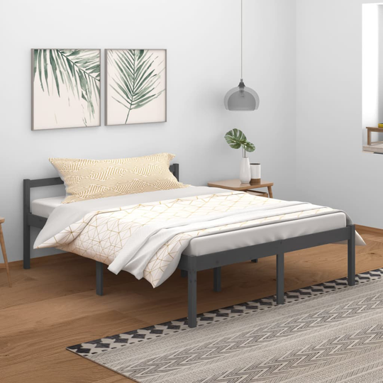vidaXL Sängynrunko harmaa täysi mänty 150x200 cm 5FT King