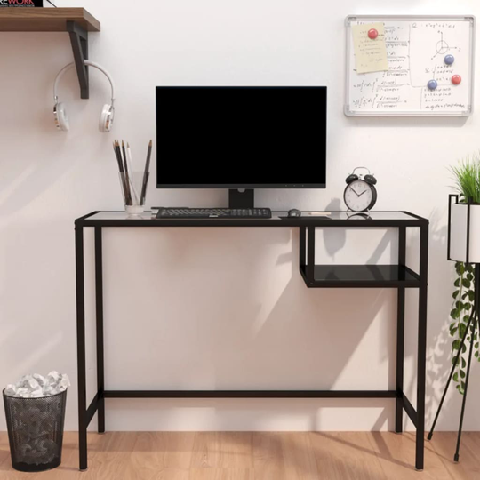 vidaXL Tietokonepöytä musta 100x36x74 cm lasi