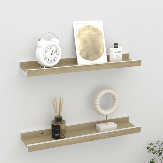 vidaXL Seinähyllyt 2 kpl valkoinen ja Sonoma-tammi 40x9x3 cm