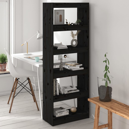 vidaXL Kirjahylly/tilanjakaja musta 60x30x167,5 cm täysi mänty
