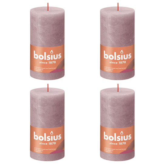 Bolsius Pilarikynttilät Shine 4 kpl rustiikkinen 130x68 mm samea ruusu