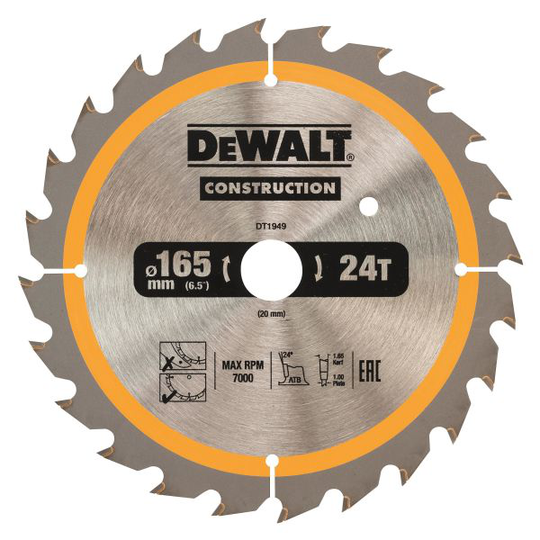 Dewalt DT1949-QZ Pyörösahanterä 24T, 165 x 20 mm