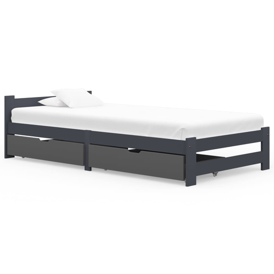 vidaXL Sängynrunko 2 vetolaatikolla tummanharmaa täysi mänty 90x200 cm