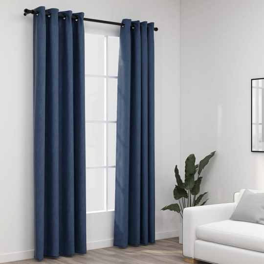 vidaXL Pellavamaiset pimennysverhot renkailla 2 kpl sininen 140x245 cm