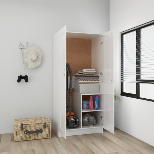 vidaXL Vaatekaappi korkeakiilto valkoinen 82,5x51,5x180 cm lastulevy