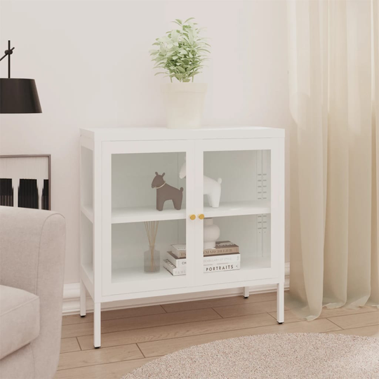 vidaXL Senkki valkoinen 70x35x70 cm teräs ja lasi