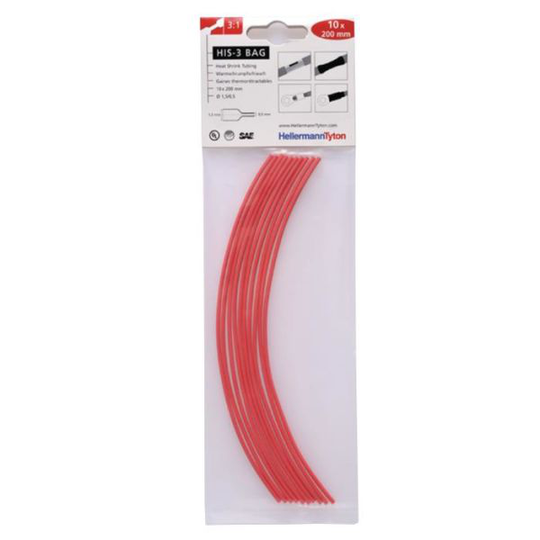 Hellermann Tyton HIS-3 Bag 1,5/0,5 Kutistesukka 1,5/0,5 x 200 mm, 10 kpl/pakkaus Punainen