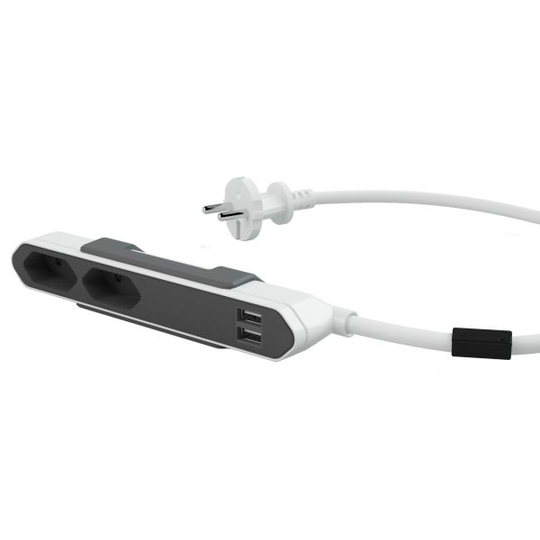 allocacoc PowerBar Haaroitusjatkojohto 2 kpl USB-pistorasiat, 1,5 m