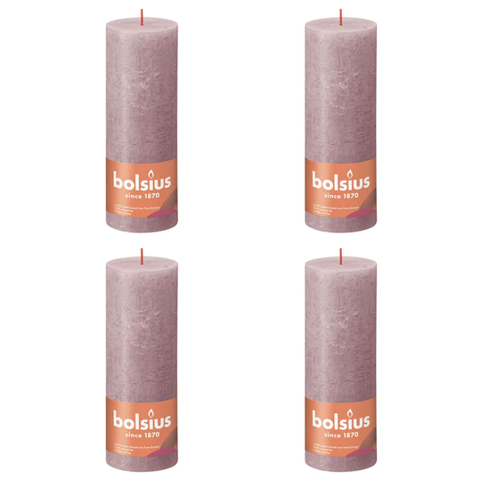 Bolsius Pilarikynttilät Shine 4 kpl rustiikkinen 190x68 mm samea ruusu