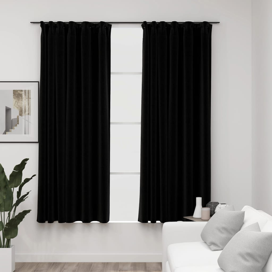 vidaXL Pellavamaiset pimennysverhot koukuilla 2 kpl musta 140x175 cm