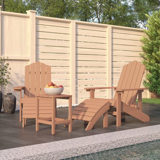 vidaXL Adirondack puutarhatuolit jalkatuilla ja pöydällä HDPE ruskea