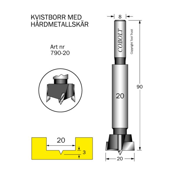 Cobolt 790-20 Forstner-terä kovan materiaalin poraamiseen Leikkaushalkaisija 20 mm