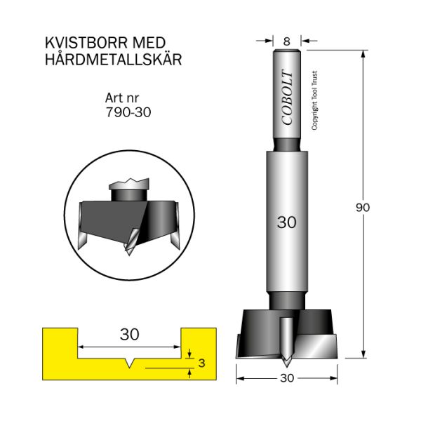 Cobolt 790-30 Forstner-terä kovan materiaalin poraamiseen Leikkaushalkaisija 30 mm