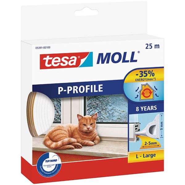 Tesa P-list 05391-00100-00 Kuminen tiivistenauha EPDM, 25 m, 9 mm x 5.5 mm Valkoinen
