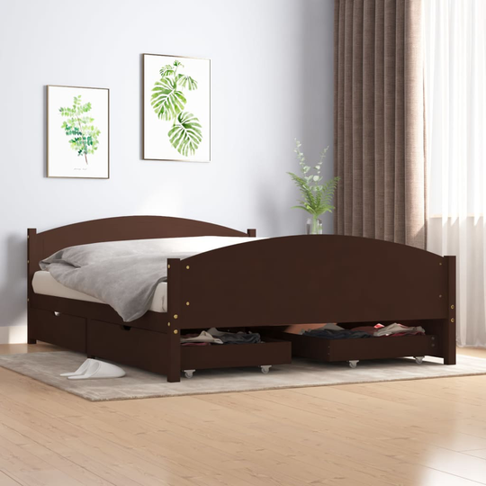 vidaXL Sängynrunko 4 vetolaatikkoa tummanruskea 140x200 cm täysi mänty