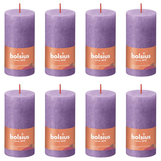 Bolsius Pilarikynttilät Shine 8 kpl rustiikkinen 100x50 mm violetti