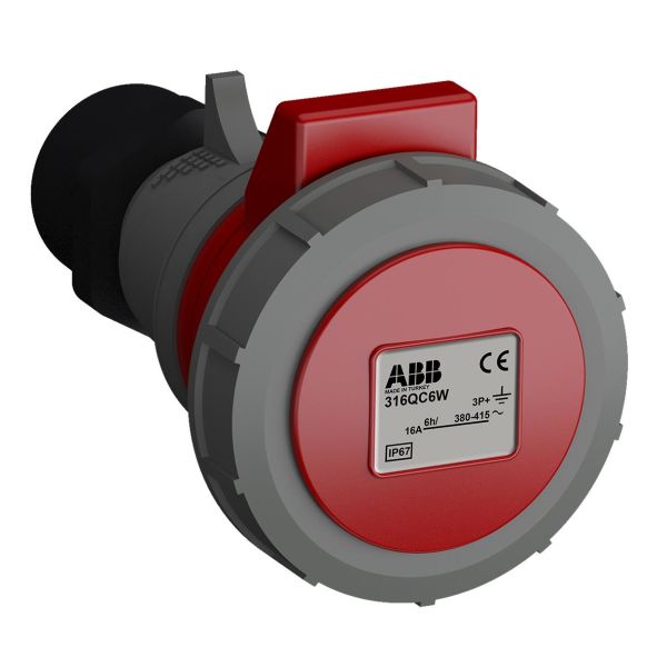ABB 2CMA102316R1000 Jatkopistorasia pikaliitettävä, tärinänkestävä Punainen, 16 A, 4-napainen, IP67