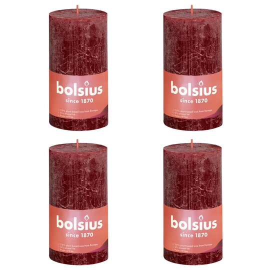 Bolsius Pilarikynttilät Shine 4 kpl rustiikkinen 130x68 mm punainen
