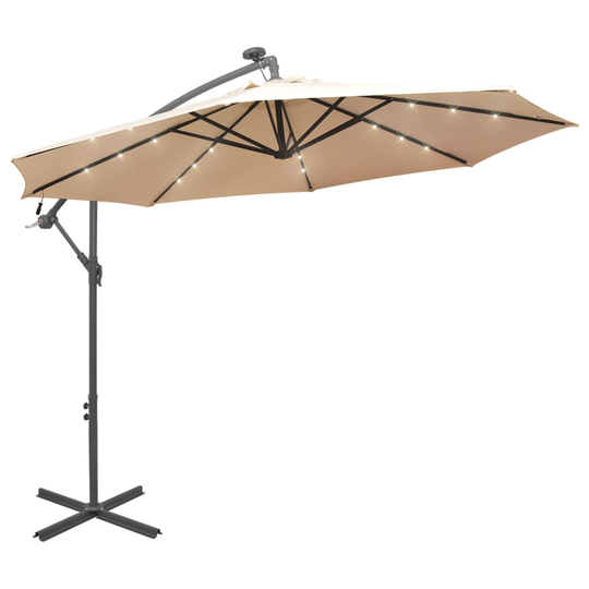 vidaXL Roikkuva Päivänvarjo LED-valoilla 300cm Metallitanko hiekka