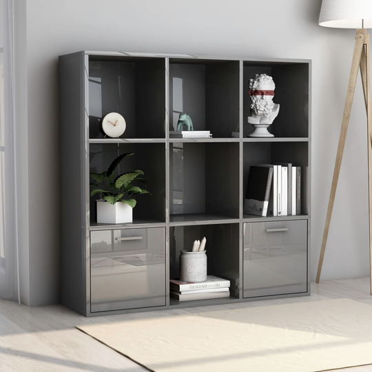 vidaXL Kirjahylly korkeakiilto harmaa 98x30x98 cm lastulevy