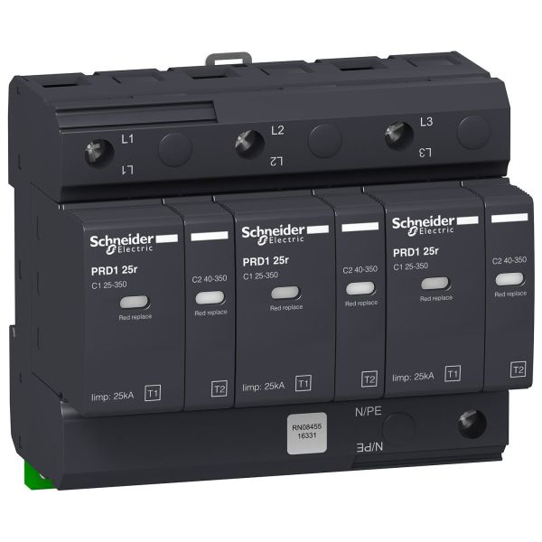 Schneider Electric 16331 Ylijännitesuoja hälytyskoskettimella, PDR1 25R 3P, 25 kA