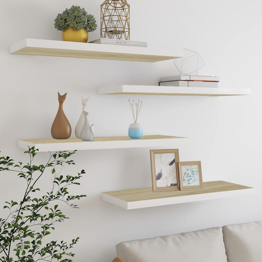 vidaXL Kelluvat seinähyllyt 4 kpl tammi ja valkoinen 80x23,5x3,8cm MDF