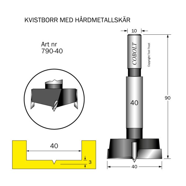 Cobolt 790-40 Forstner-terä kovan materiaalin poraamiseen Leikkaushalkaisija 40 mm