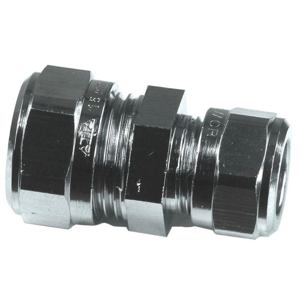 Gelia 3006111142 Kiristysrengasliitin suora, kupari-kupari, supistettu, kromi 12 x 8 mm