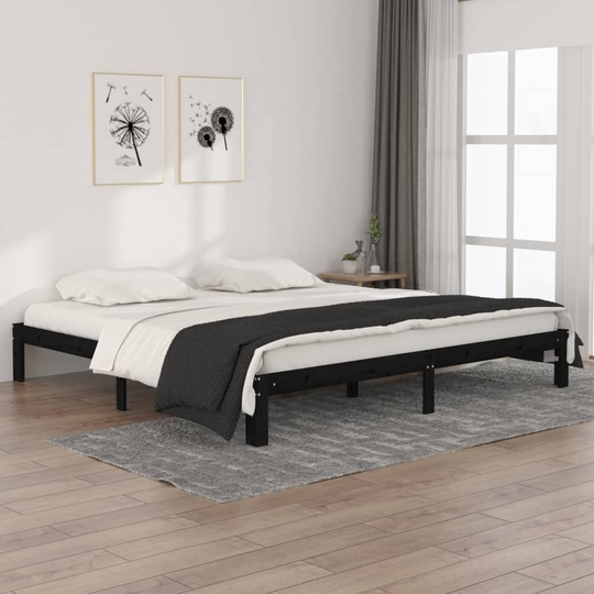 vidaXL Sängynrunko musta täysi mänty 200 x 200 cm