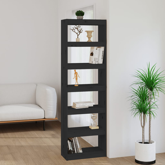vidaXL Kirjahylly/tilanjakaja musta 60x30x199,5 cm täysi mänty