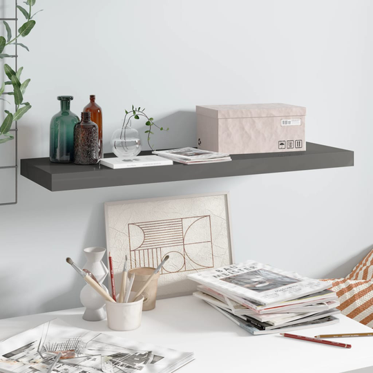 vidaXL Kelluva seinähylly korkeakiilto harmaa 80x23,5x3,8 cm MDF