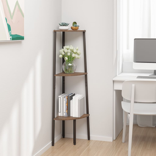 vidaXL 3-kerroksinen kulmahylly tummanruskea ja musta 45,5x31,5x120 cm