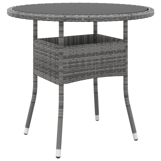 vidaXL Puutarhapöytä Ø80x75 cm karkaistu lasi ja polyrottinki harmaa
