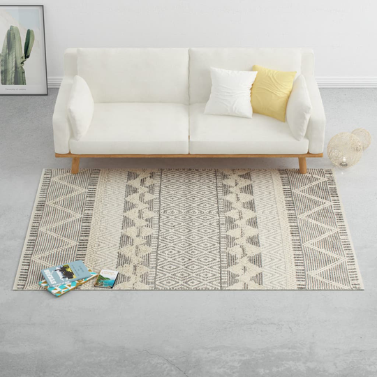 vidaXL Matto käsinkudottu villa 80x150 cm valk./harmaa/musta/ruskea