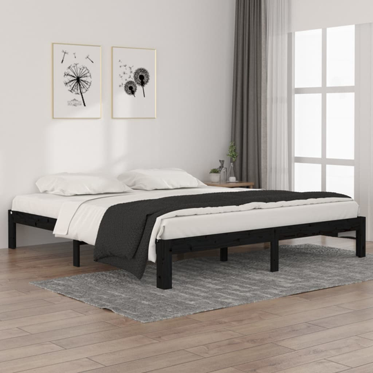 vidaXL Sängynrunko musta täysi puu 180x200 cm 6FT Super King