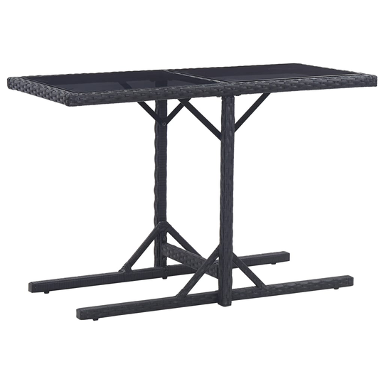 vidaXL Puutarhapöytä musta 110x53x72 cm lasi ja polyrottinki