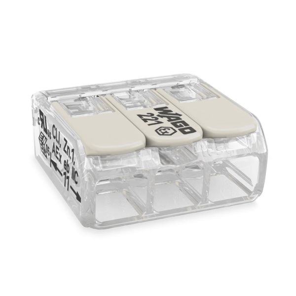 Wago 221-483 Puristusliitin läpinäkyvä, lukitusvipu 3 liitosasentoa, 50 kpl